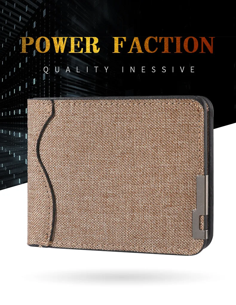 Men's And Women's Slim Fit Double Fold Canvas Wallet With Metal Decoration, Casual Denim Style Cash And Card Wallet