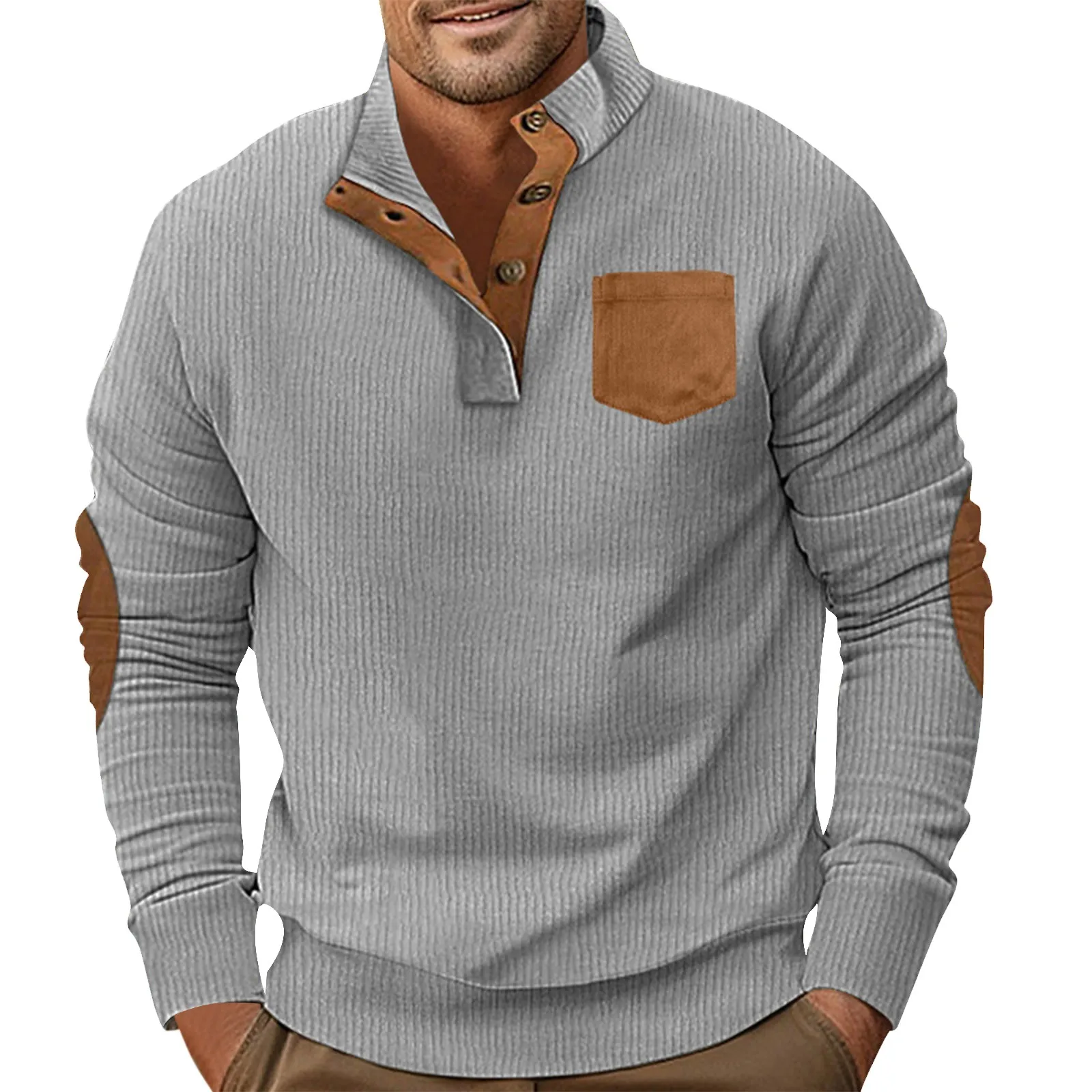 2023 Men Contrast Patchwork Sweatshirt Mens Hoodies Casual Loose Long Sleeve Sweatshirts Autumn Male Button Stand Collar Tops