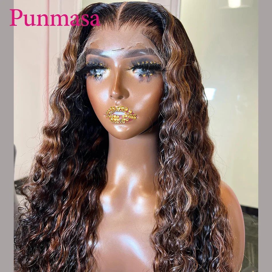 

Punmasa 13x4 Lace Front Human Hair Wig 4/27 Highlight Omber Remy Curly Wave Glueless 13x6 Transparent Lace Frontal Wig 200%