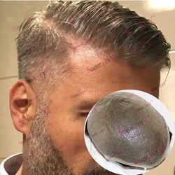 Peluquín supernatural para hombres, Base de piel ultrafina de 0,02mm, 80% de densidad, gris, 1B65, sistema de cabello humano masculino, prótesis capilar