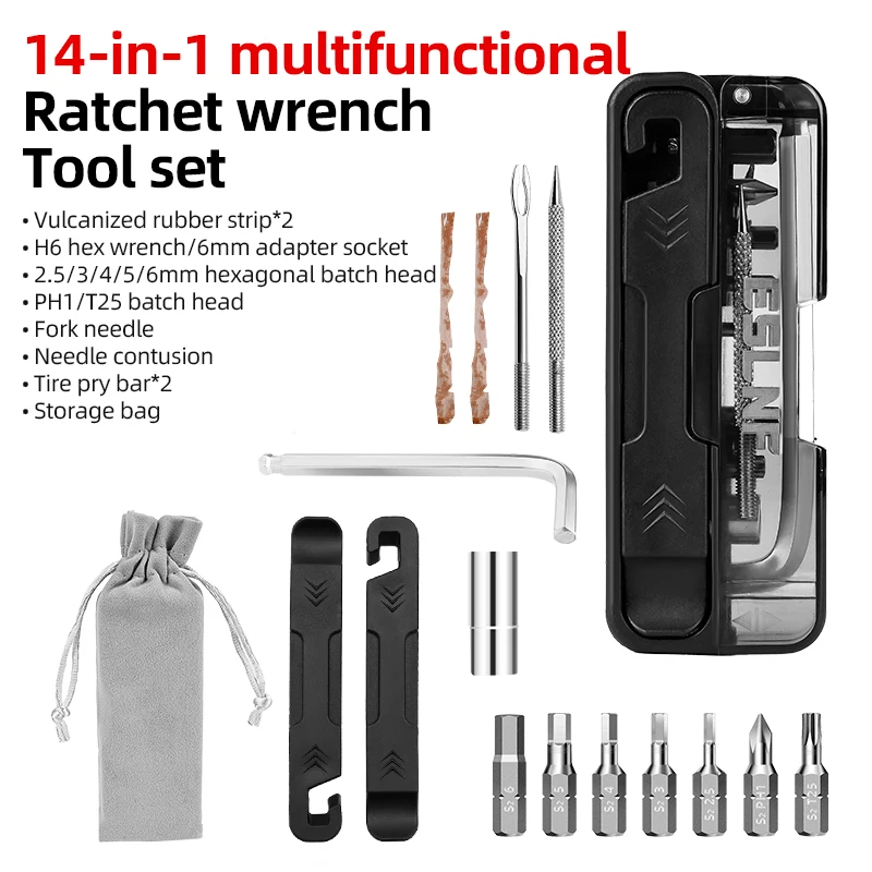 ESLNF Bicycle Multitool Two-Way Ratchet Wrench Kit Portable Magnetic Allen Key Tools Set Box Bike Repair Tool