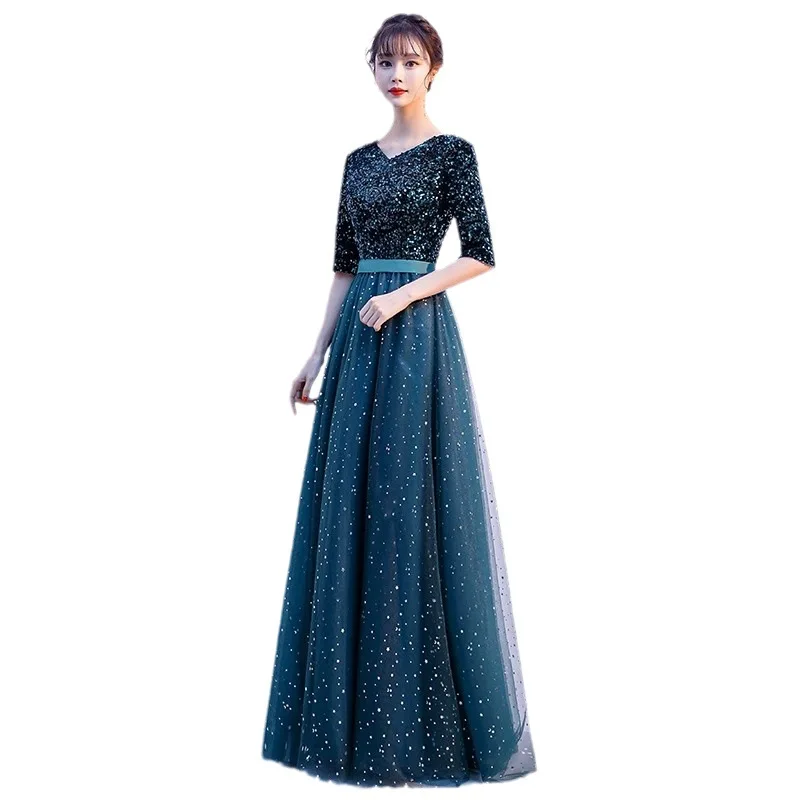 New Chorus Competition Red Song Performance Dress Female Long Dress Piano Performance Temperament Banquet Host Evening Dress
