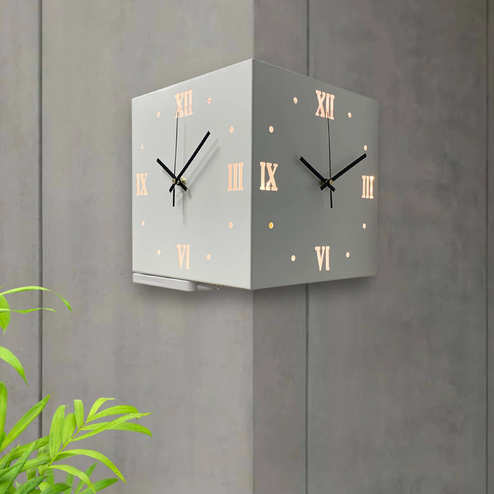 Creative Light Sensor Corner Wall Clock Square Simple Double Sided Wall Clock with Arabic Numeral Scale Analog Silent Wall Clock