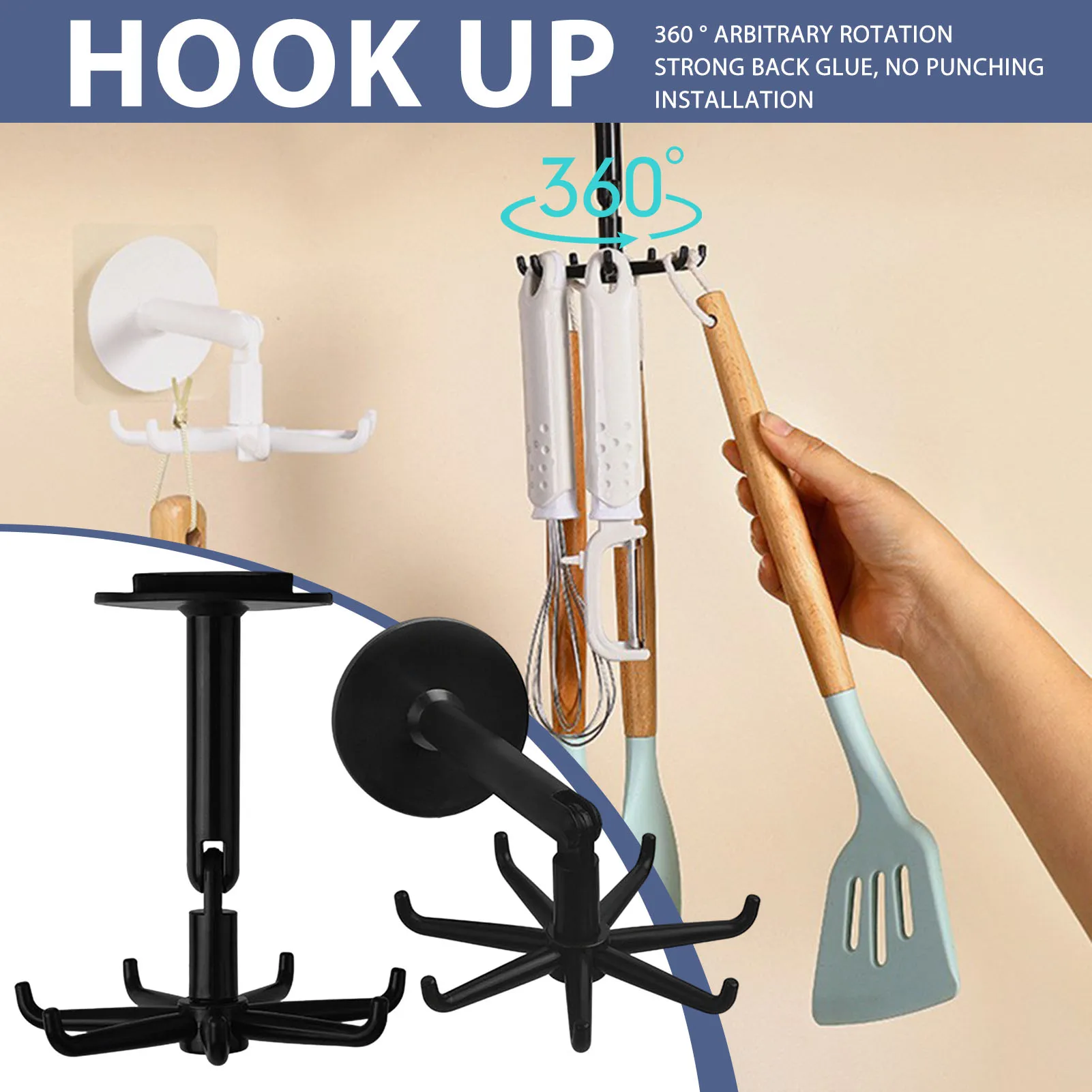 

Creative 360 Degree Rotating Seven-Claw Hook, Multifunctional Wardrobe Bag, Scarf Storage Hook, Nail-Free Plastic Tie Hanger