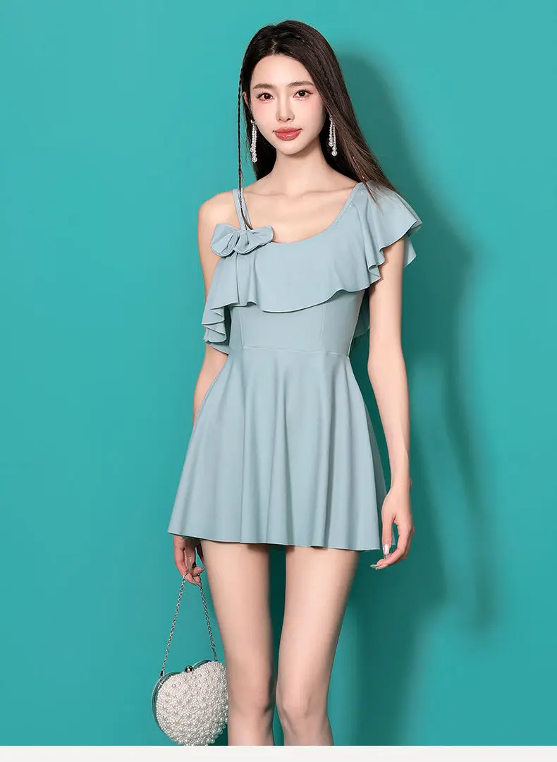 One-piece Swimsuit Women's New Popular Style Slim and Conservative Skirt Style Large-size Hot Spring Student Sports Swimsuit