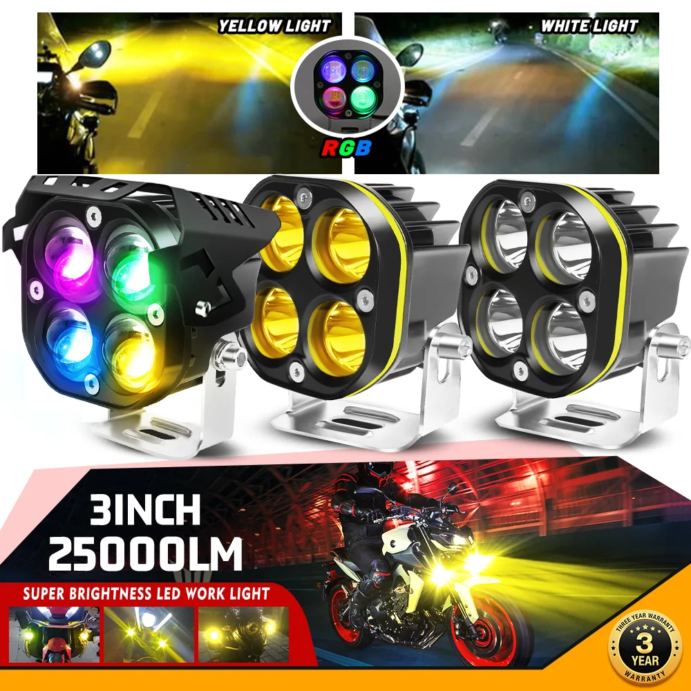 

3inch Mini Driving Light Motorcycle Led Headlight 25000LM 12V 24V Dual Color ATV Scooter Auxiliary Spotlight Lamp Moto Fog light