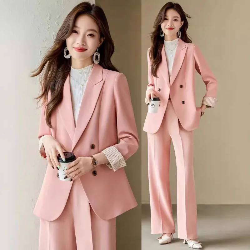 Pink Suit Women's Spring and Autumn Business Wear Temperament Goddess Style Work Clothes Commuter Loose-Fitting Casual Suit Coat