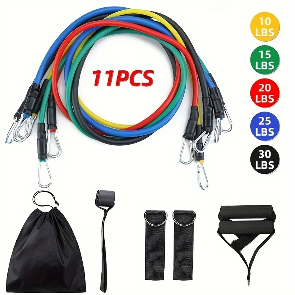 11pcs/Set Pull Rope, Resistance Bands, Portable Fitness Equipment, Ankle Strap, Chest Expander, Elastic Exercise Band