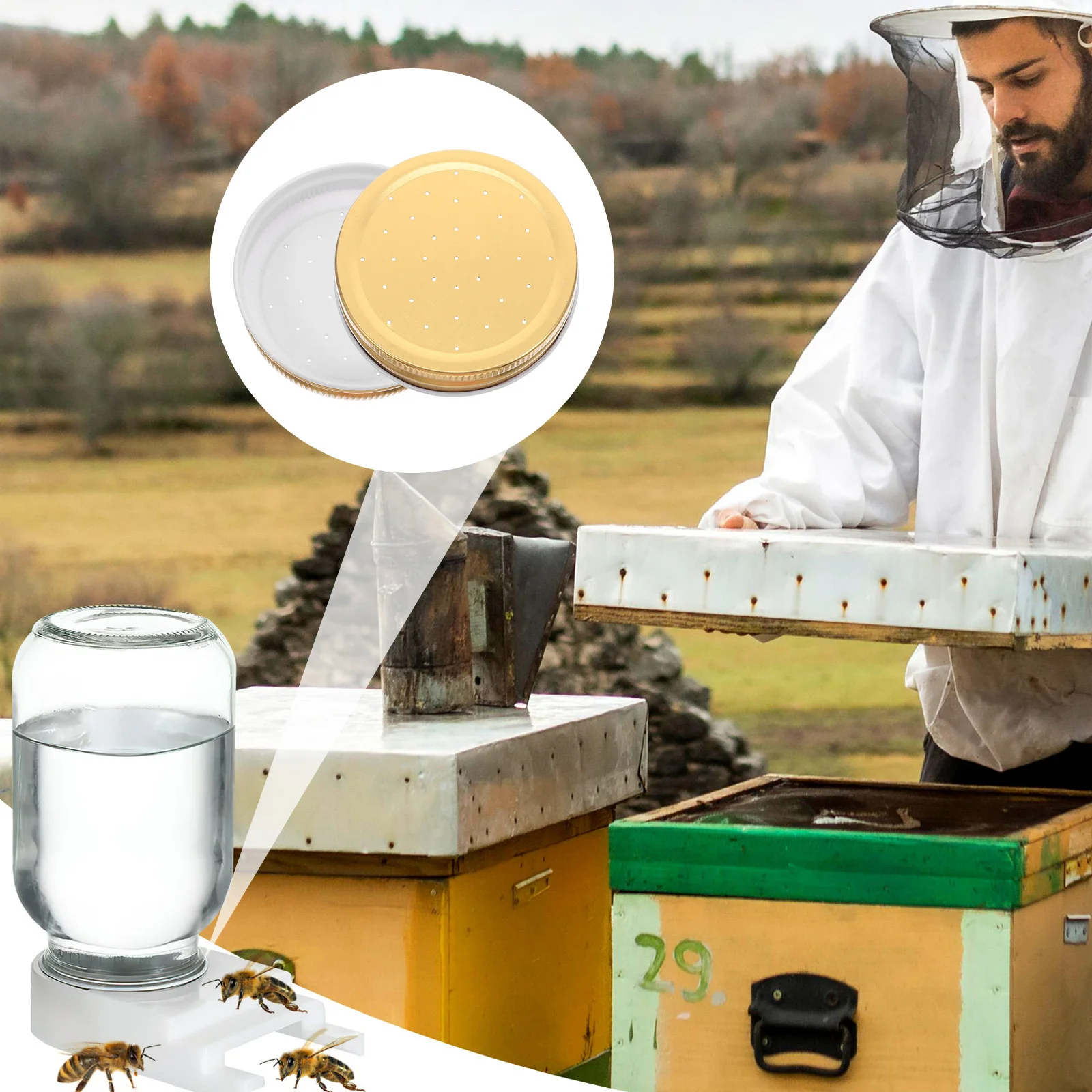 

5pcs Bee Watering Station Lids Reusable Hive Entrance Feeder Tool For Beekeeping Equipment Bee Water Feeder Beehive Water