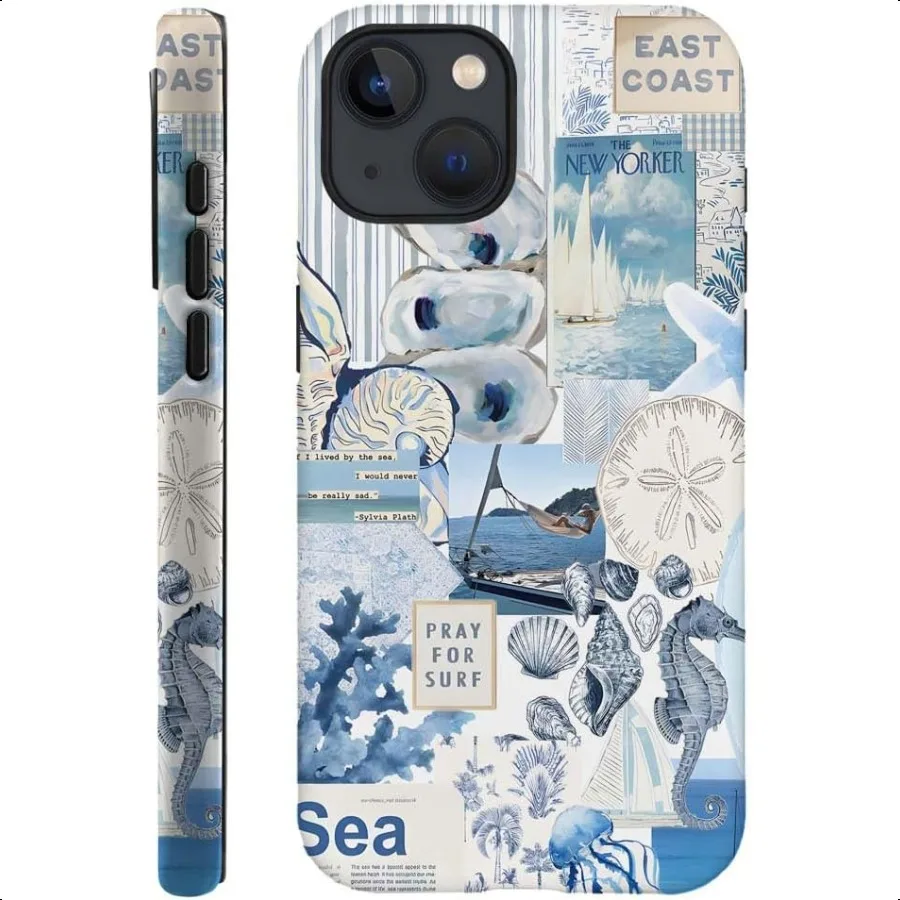 

Compatible with for iPhone 14 Seashell Ocean Blue Collage Phone Case for Girl Women Boy Men Scratch Resistant Shockproof Cover