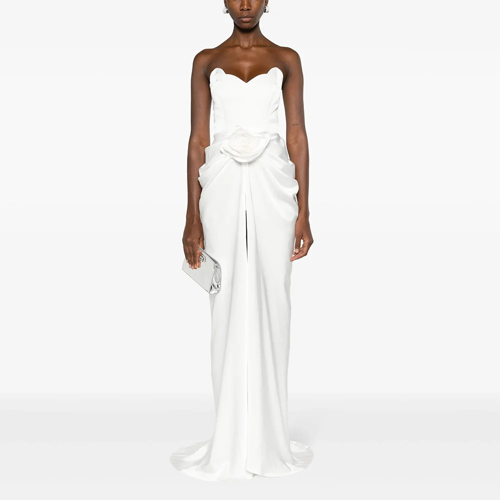 

Arabian Wedding Dress Customized Flowers Strapless Sleeveless Exquisite Straight Bridal Gown Court Train Arab Bride Dresses