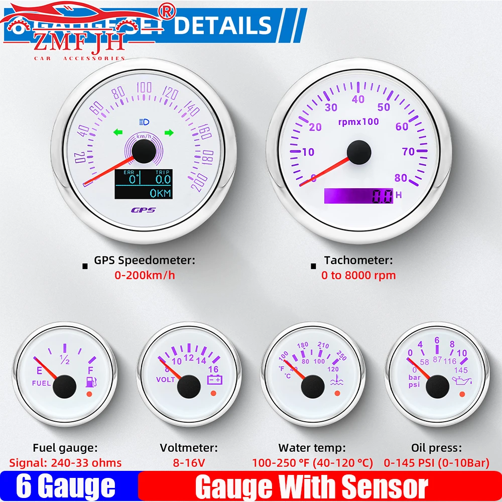 

ZMFJH Лодка Яхта GPS Спидометр Дальний свет Поворотный свет Тахометр Измеритель уровня топлива Температура воды Пресс масла Вольтметр Датчик 7 цветов