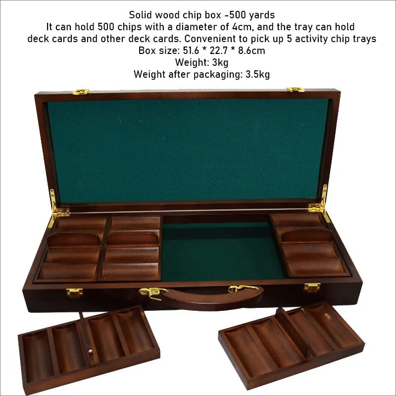 Caja de fichas de madera 2024, caja de madera de fichas Texas Hold'em, caja de fichas de madera maciza para club de alta gama adecuada para fichas de 4cm de diámetro