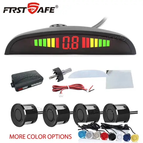 FirstSafe 공장 자동차 LED 주차 센서 키트 4 센서 22mm 백라이트 디스플레이 역방향 레이더 키트 모니터 시스템 12V 13 색상