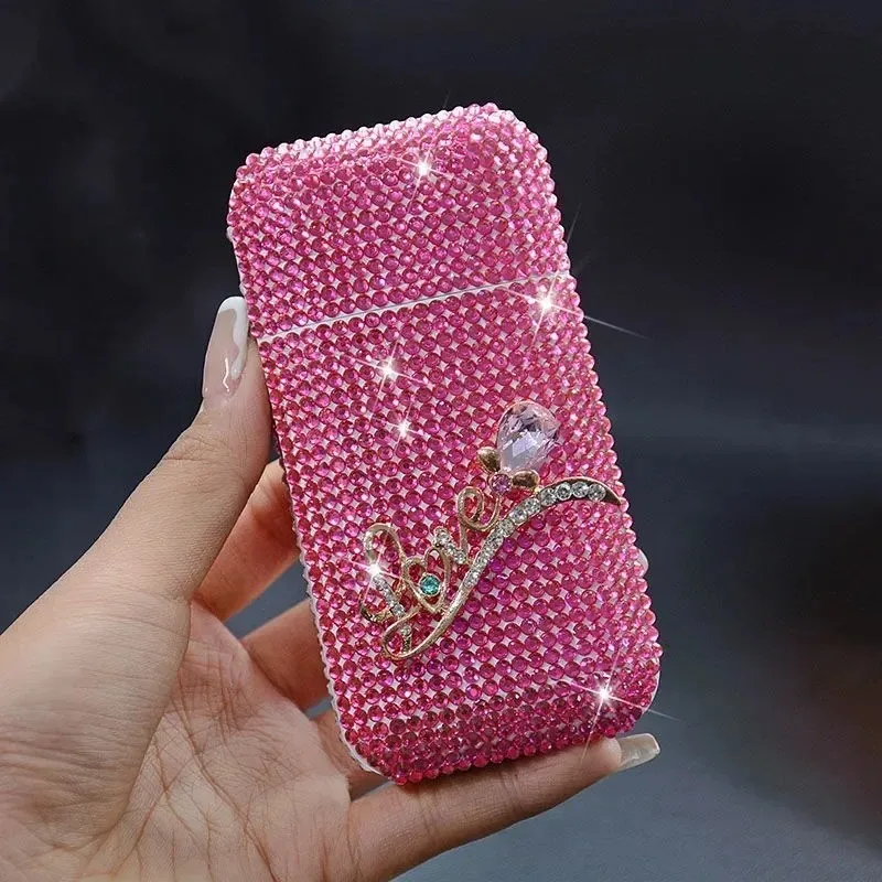 

Luxury Rhinestone Cigarette Box with USB Charging Lighter - Windproof, Portable Smoking Accessory, Fashionable Women's Gift