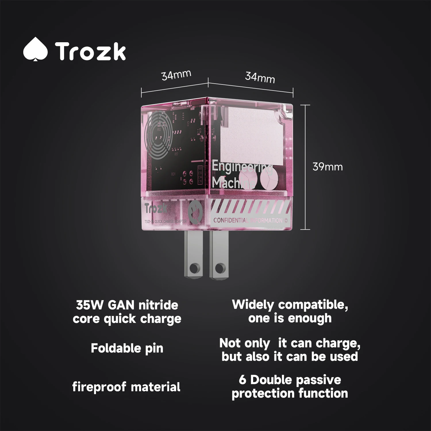 Trozk Us Plug 35W Overcurrent Protection Fast Charging Plug  Iphone Charger American Travel Pink Portable Conversion Plug