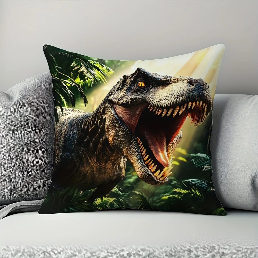 1pc Realistic T-Rex Themed Printed Throw Pillow Cover, Suitable for Sofa, Bedroom, Living Room, a Cool Gift for Dinosaur Lovers.