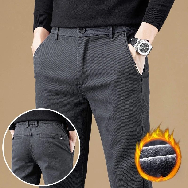 

Korean Fleece Men's Pants Winter Casual Fashion Straight Classic Thickened Warm Business Velvet Trousers Male Brand Clothing