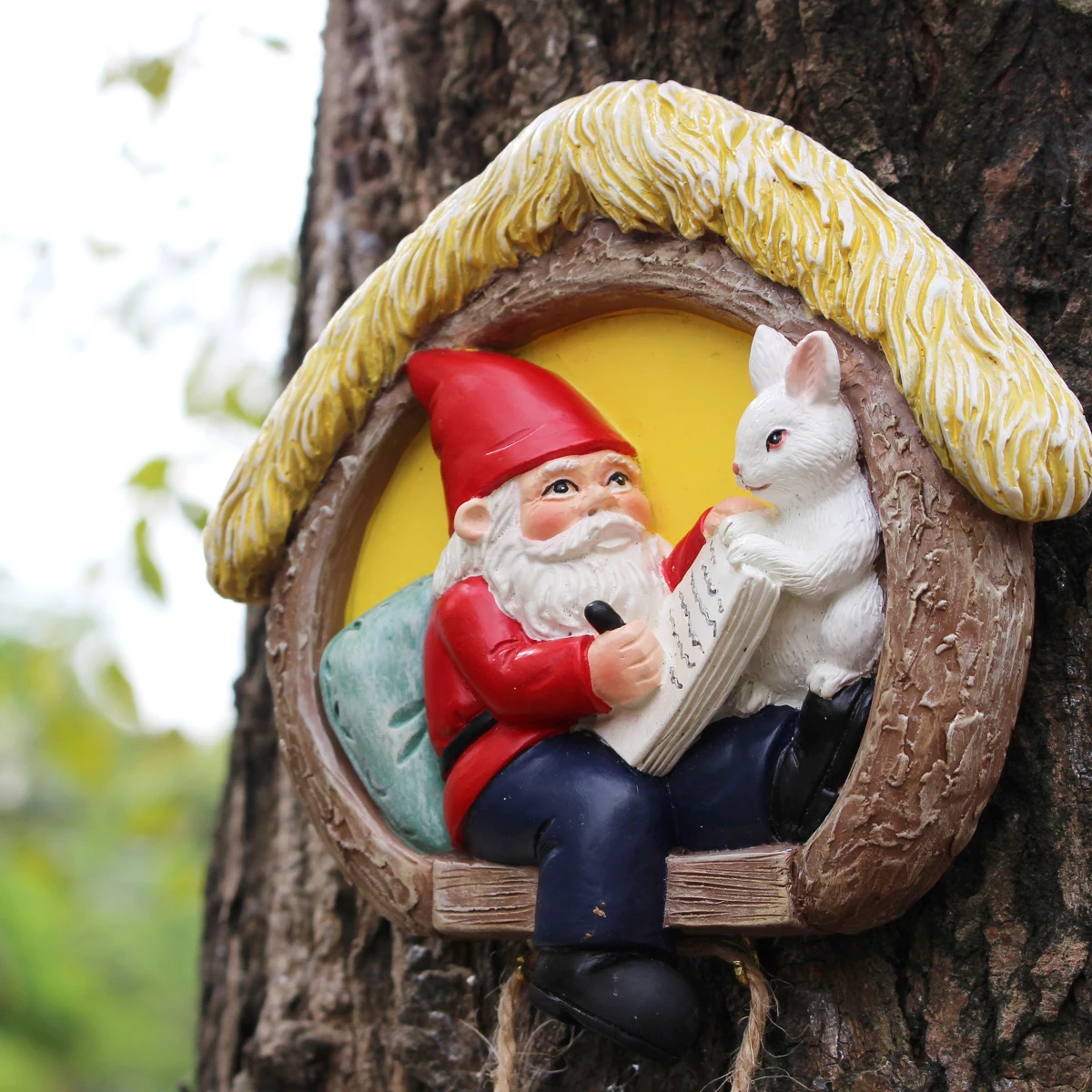 1 Stück Kunstharz-Handwerk für Hasen-Dwarf-Baumdekoration, handgefertigt, Zwerg mit Buch, kleine Hasenfigur, Osterdekoration