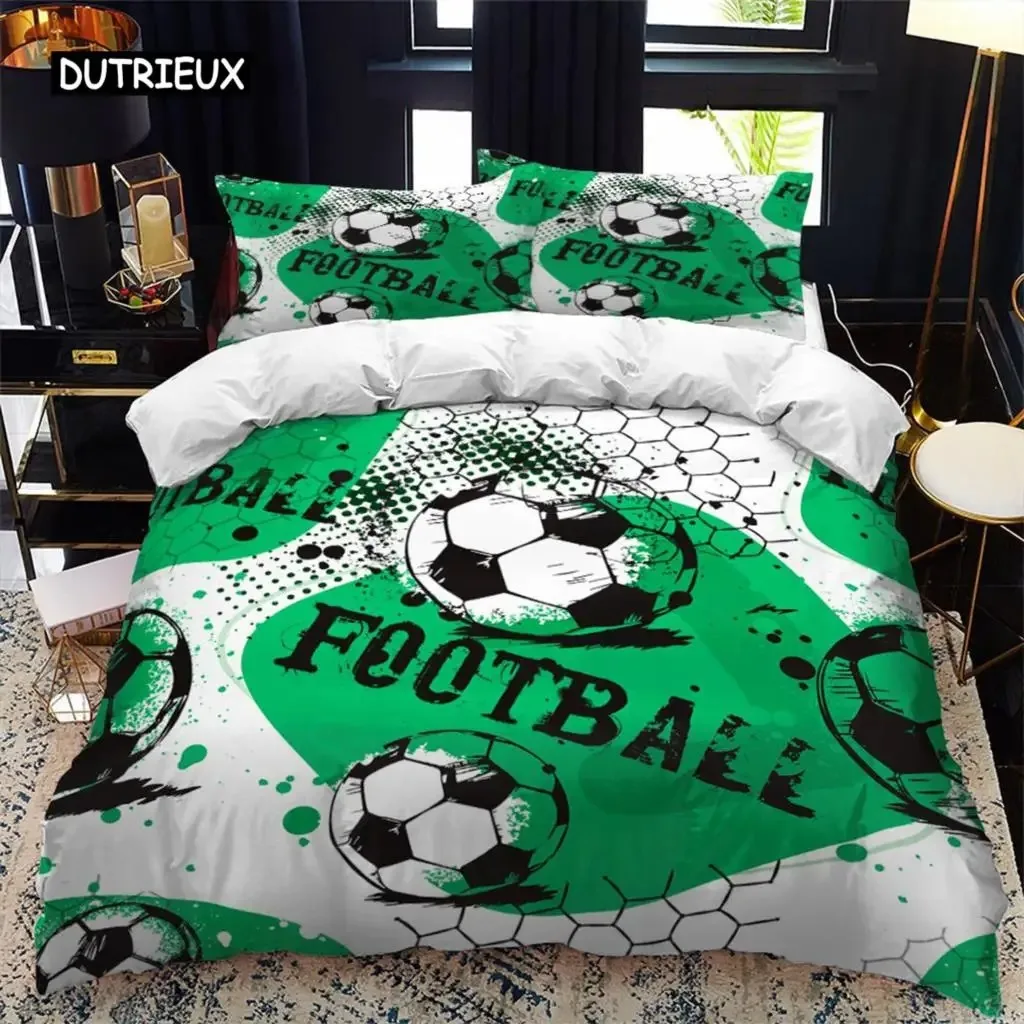 

Soccer Duvet Cover Set 3pcs FootBall Print Bedding Set with Comforter Cover and Pillowcases Ball Theme for Kids Teens Adults