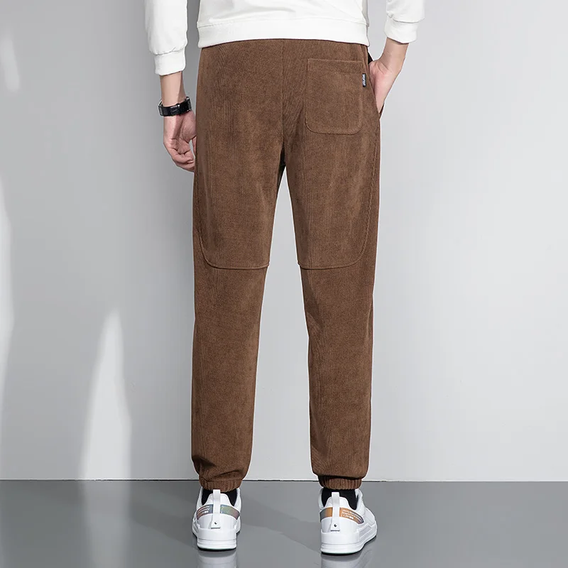 Men's Fleece-Lined Corduroy Casual Pants Easy-care Anti-pilling Fabric Trousers Black Black Gray Elastic Cuffs Adjustable Waist