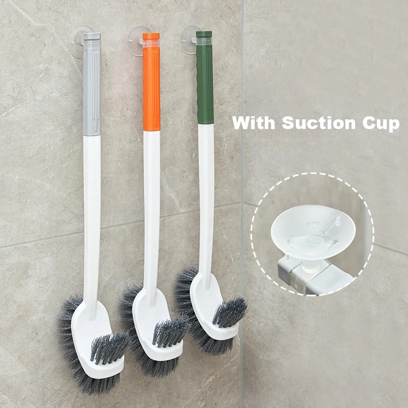 Long Handle Toilet Brush Double Sided Elbow No Dead Corners Suction Cup Wall Mounted Hole Free Cleaner for Squatting Toilet Sink