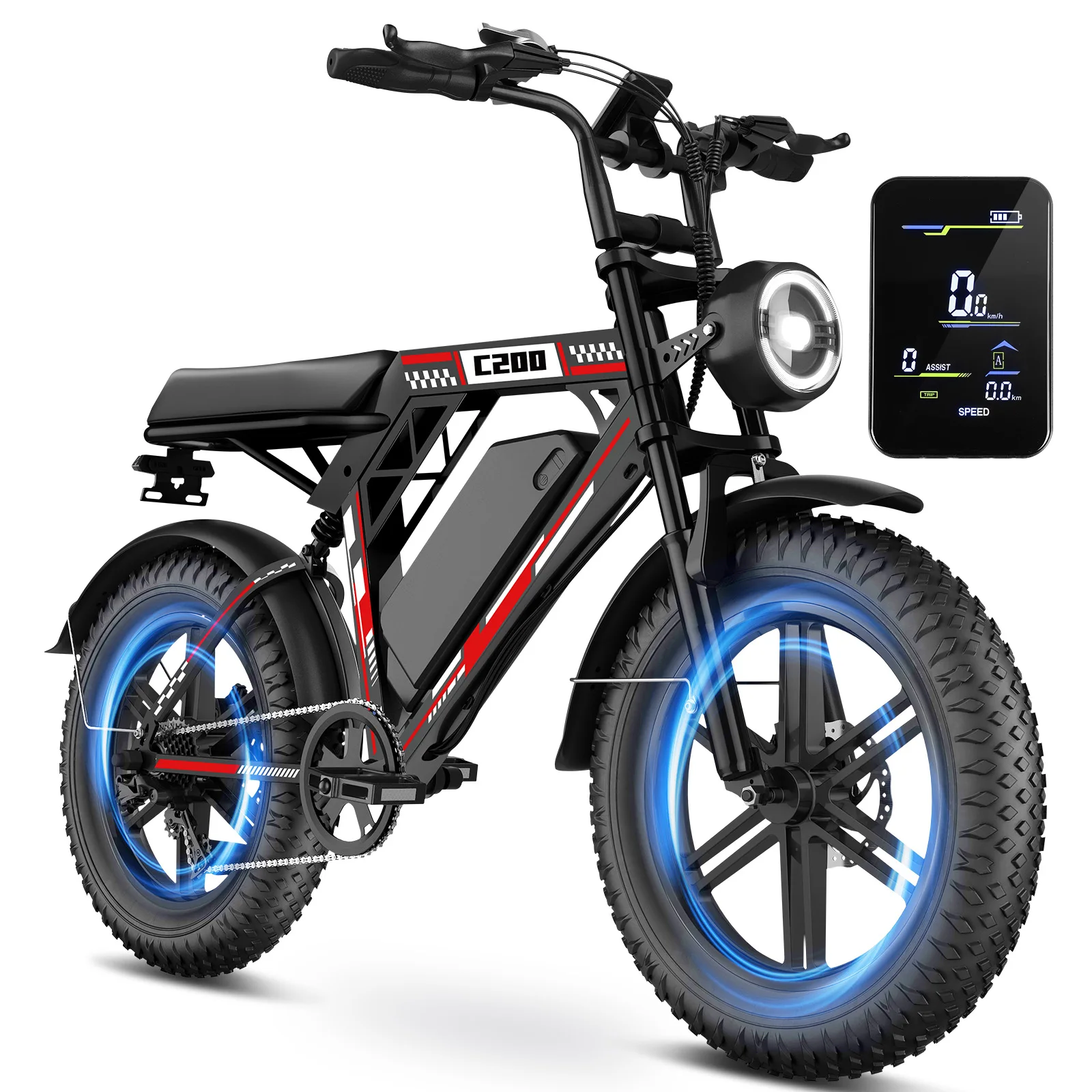Fat Tire Electric Bike for Adults 20 Inch Off-Road E Bicycle 48V 17.5Ah Battery Shimano 7 Speed Dual Suspension Electric Mountain Bike