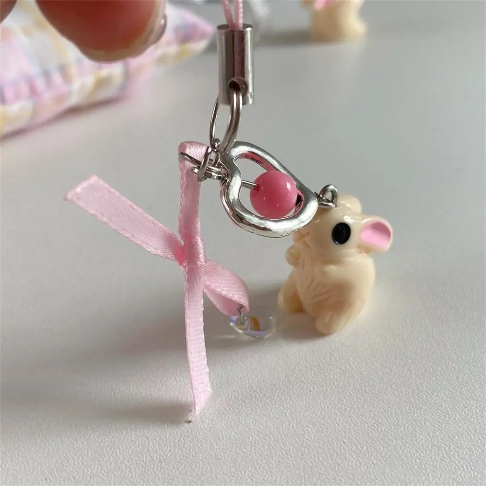 Lovely Ribbon Bowknot Rabbit Keychain Phone Charm Pendant Cellphone Strap Flower Heart Phone Strap Lanyard Backpack Accessories