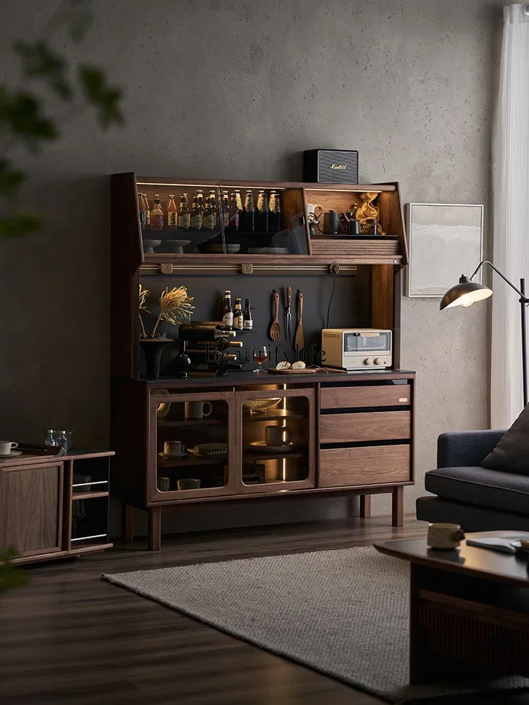 

05-*Solid wood dining side cabinet integrated against the wall Household large-capacity storage tea cabinet