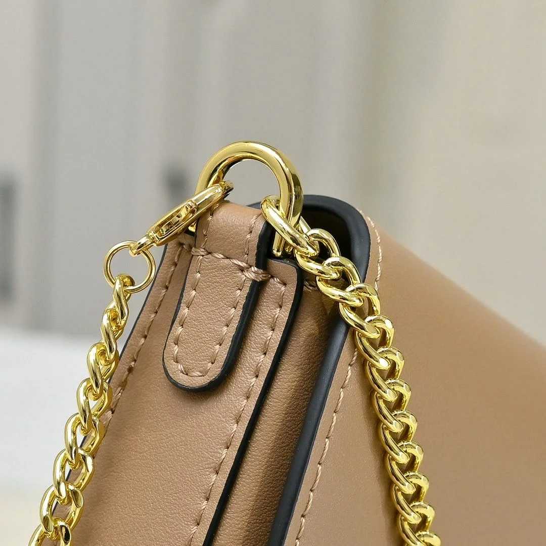 Contrast Black Edge Khaki Mini Square Bag Ladies Gold Chain Flap Crossbody Purse