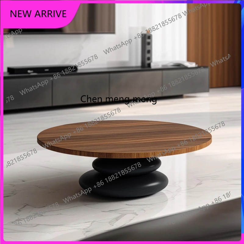 

Cobble shape round solid wood coffee table Italian minimalist living room home art creativity A