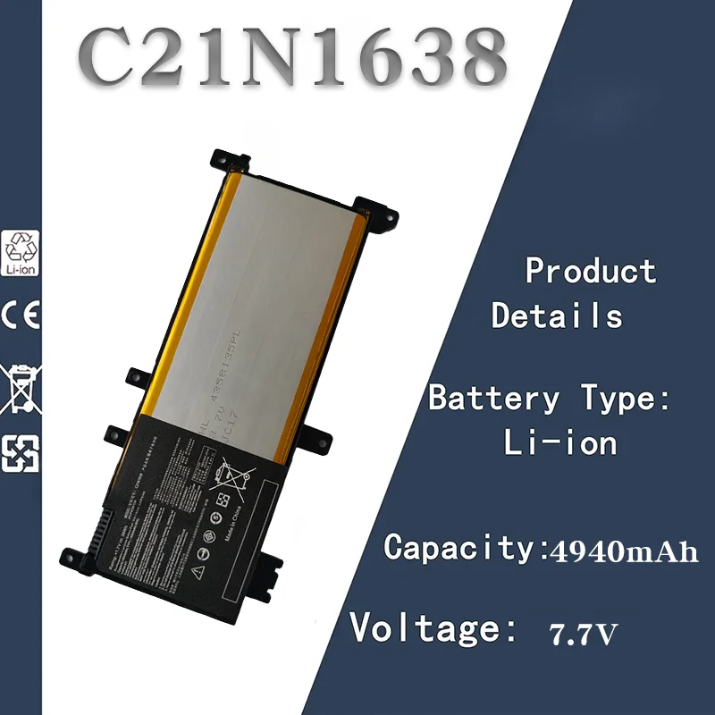 

ASUS Laptop Battery for C21N1638 7.7V 4940mAh 2 Cells | Compatible with R419UR F442U A480U X442UA A4842