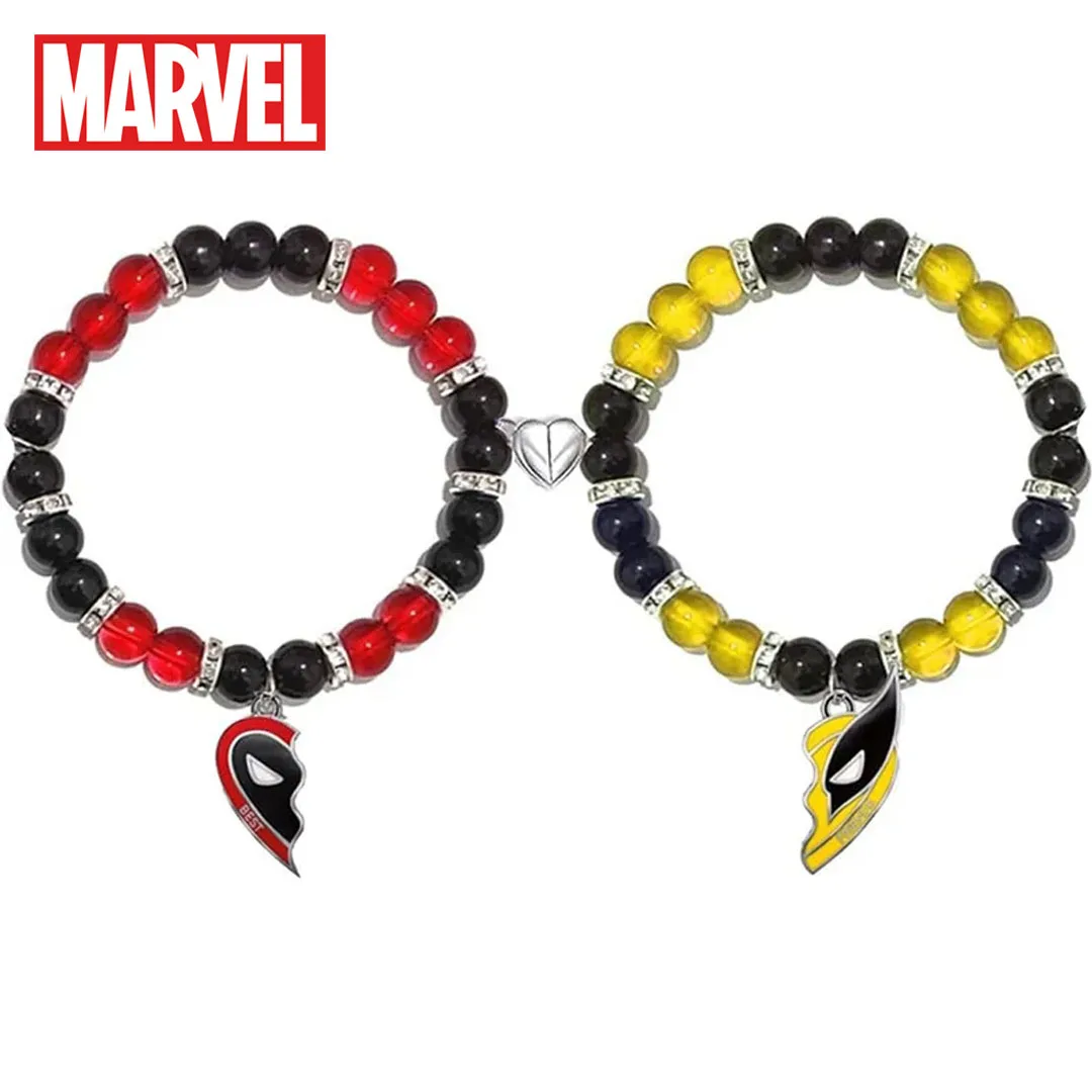 

1 Pair Deadpool & Wolverine Bracelets Best Friends Heart Pendant Marvel Peripheral Beaded Bracelet Couple Accessory Jewelry Gift