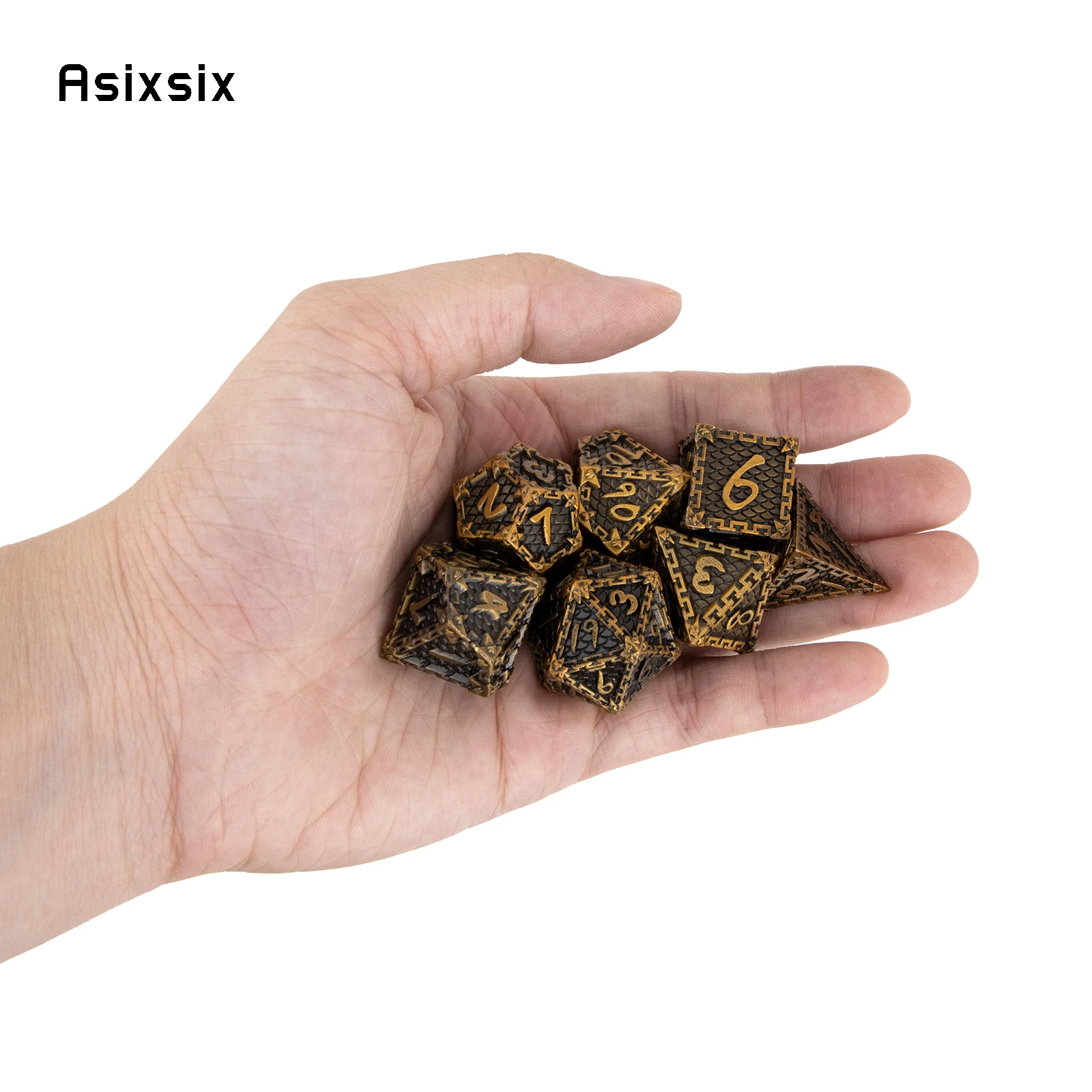 7 Pcs Copper Fish Scale Metal Dice Solid Metal Polyhedral Dice Set Suitable for Role-Playing RPG  Board Game Card Game