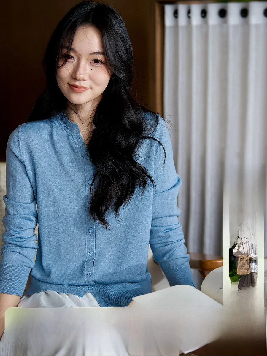 

Универсальный вязаный шерстяной кардиган Xhange с длинными рукавами, тонкий, повседневный, свободного кроя, женский свитер, приятный к коже, дышащий