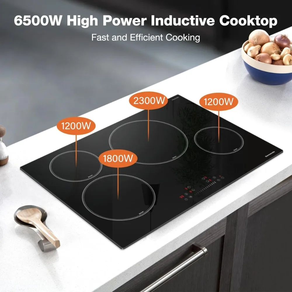 30 Inch Induction Cooktop, 6500W Built in Induction Stove Top with 4 Boost Burner, ETL & FCC Certified Electric Cooktop