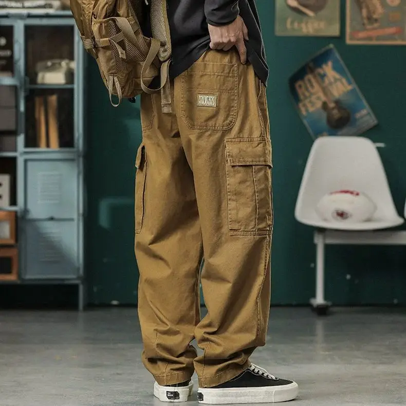 

American Retro Trendy Functional Work Pants Men Autumn Loose Wide-leg Casual Japanese Outdoor Camping Trousers