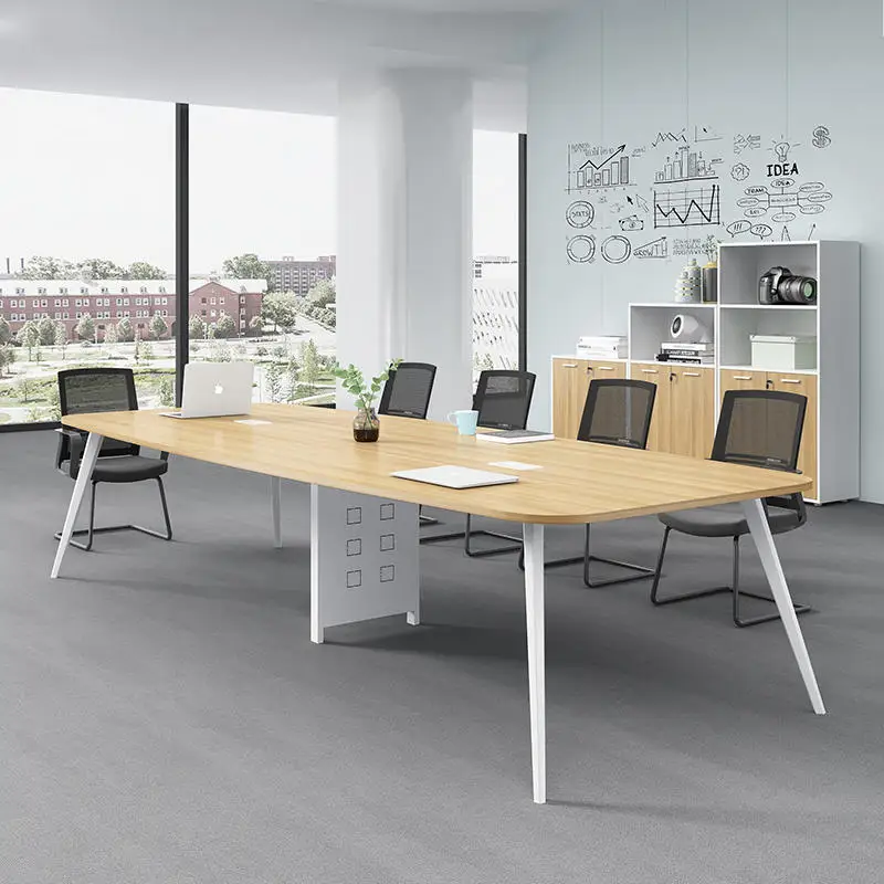 *Metal-Legged Conference Table Wood-Grain Conference Table Favorable Price  Modern Conference Table