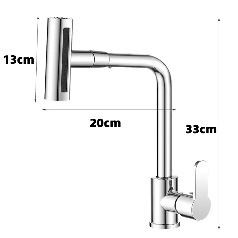 Plan de cuisine cascade en acier inoxydable, tête de pulvérisation à débit rotatif à 360 °, mélangeur d\'évier d\'eau chaude et froide