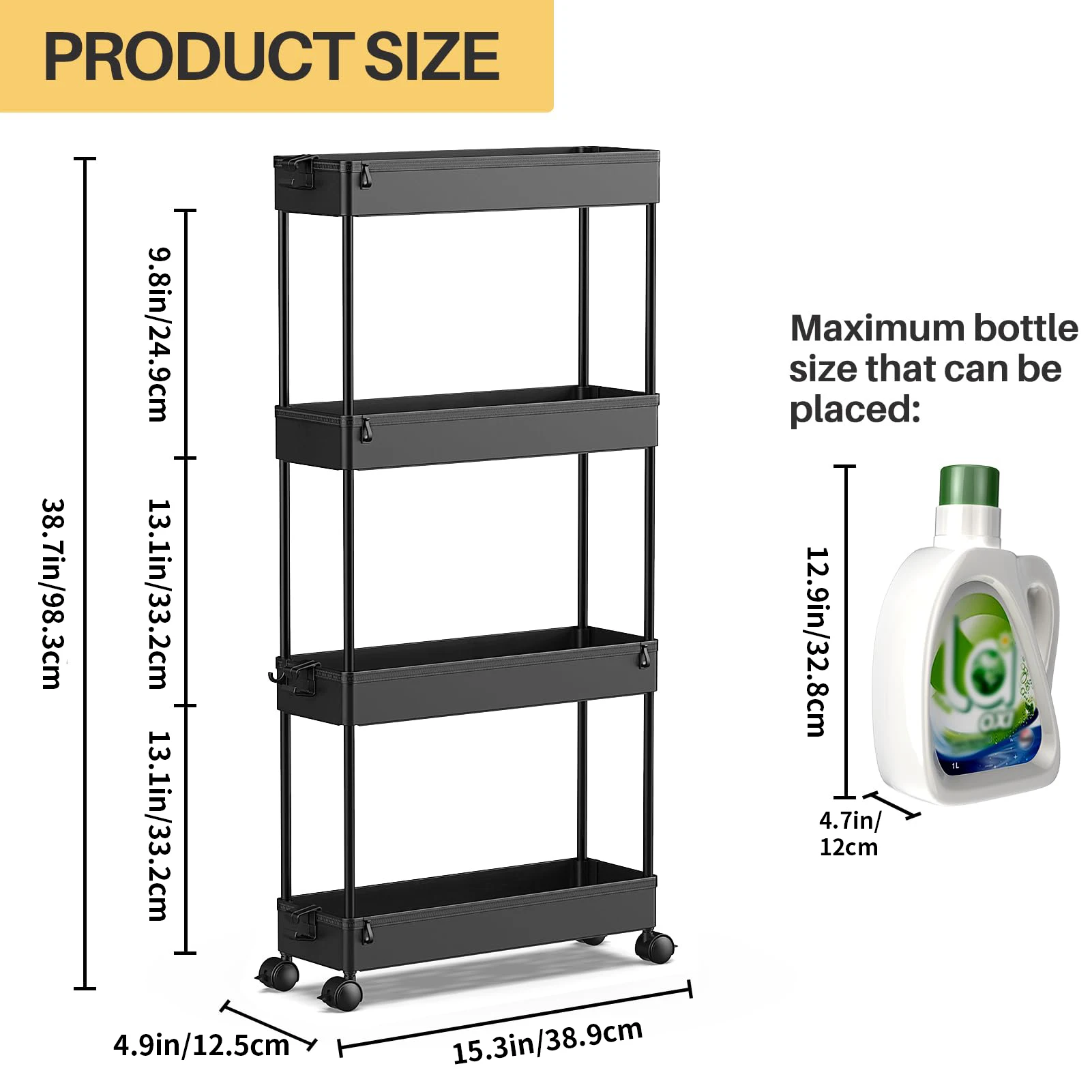 Ultra-thin Rolling Four-tier Storage Vehicle,Easy to Install & Durable,Mobile & Stable,can be Used for Storage in Small Spaces