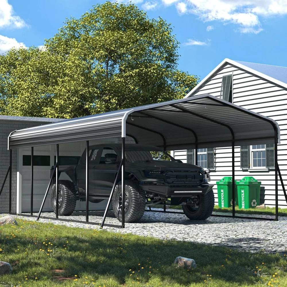 

Heavy-duty carport canopy, updated frame structure galvanized steel roof and reinforced base, metal carport garage