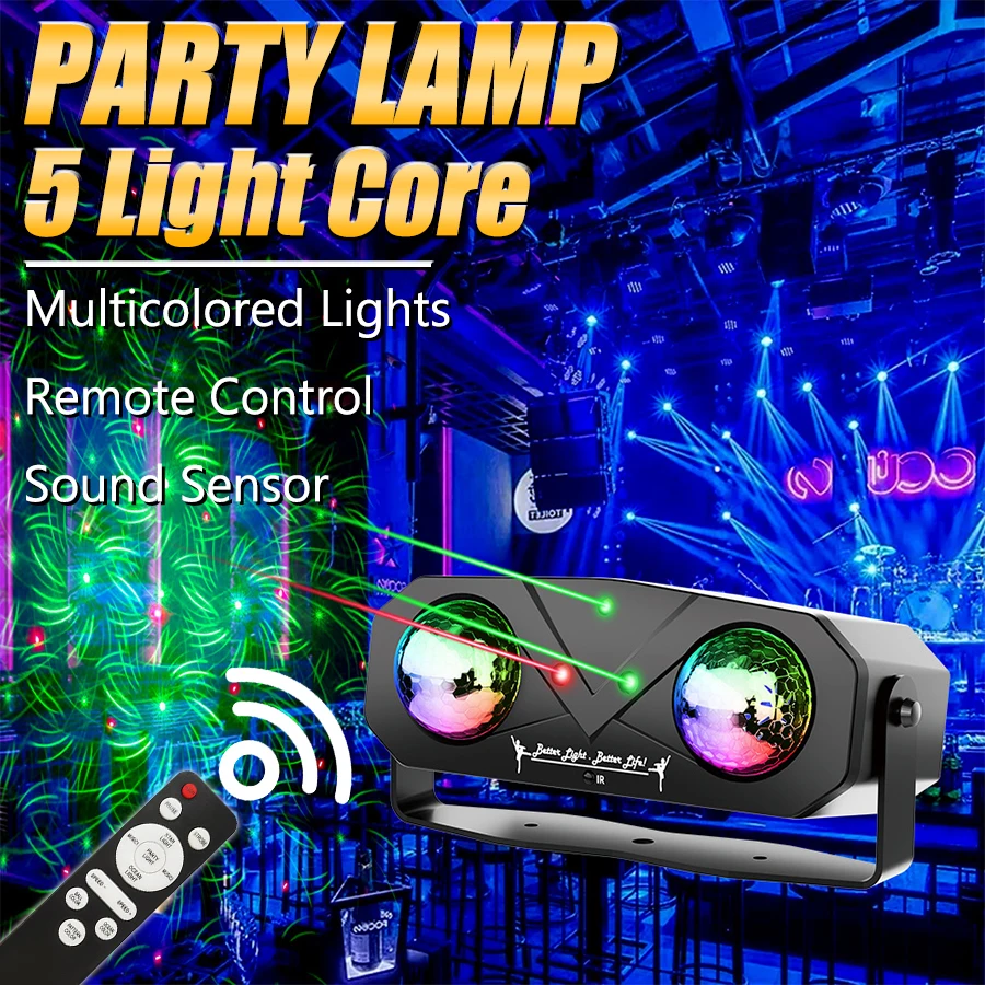 

Party Lights Disco Ball Lights 5 in 1 Dj Disco Lights Stage Lights Sound Activated Strobe Lights Christmas Wedding Home Decor