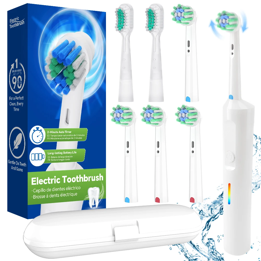 

2-in-1 Smart Electric Toothbrush: Rotating & Sonic Dual Mode, 6 Heads, 3 Modes, Rechargeable, Compatible with Oral B Brush Heads