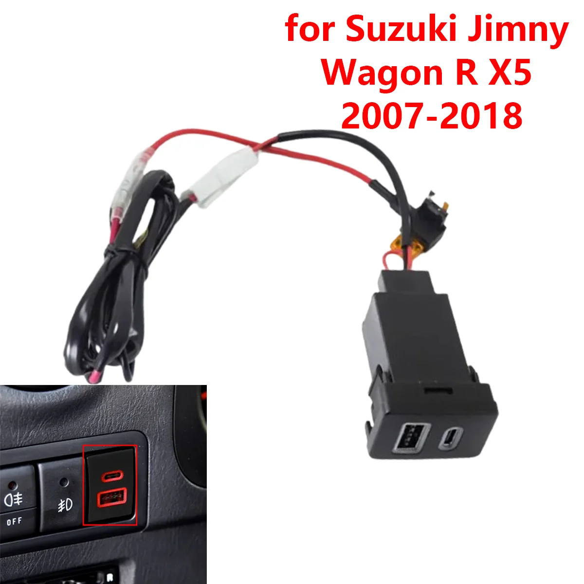 

for Suzuki Jimny Wagon R X5 2007-2018 PD Type-C+QC 3.0 USB Car Charger Socket Dual USB Fast Charger Outlet Power Adapter