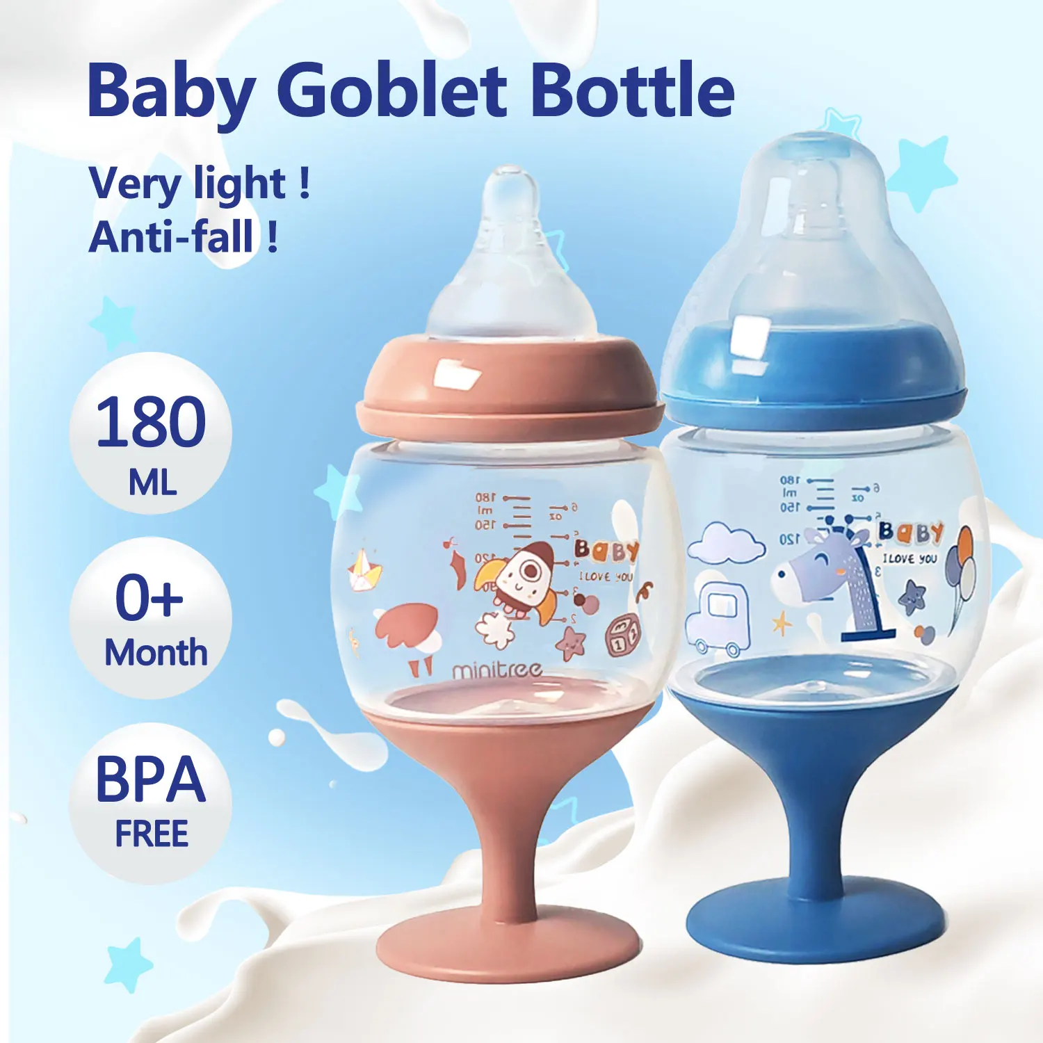 180ml 고블렛 아기병, 사진 액세서리, 아기 식수, 가정용 컵, 직접 마시는 주스, 크리스마스 선물