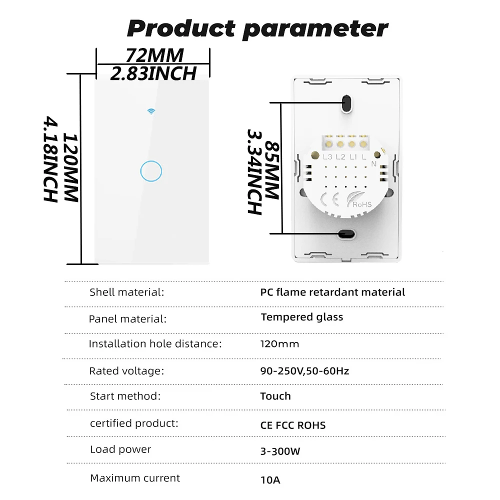 Kompatibel mit Tuya APP US WiFi Smart Wandschalter RF433 1/2/3/4-fach Ohne Neutralleiter LED-Lichtschalter Smart Home Alexa Google Home – Detail 3