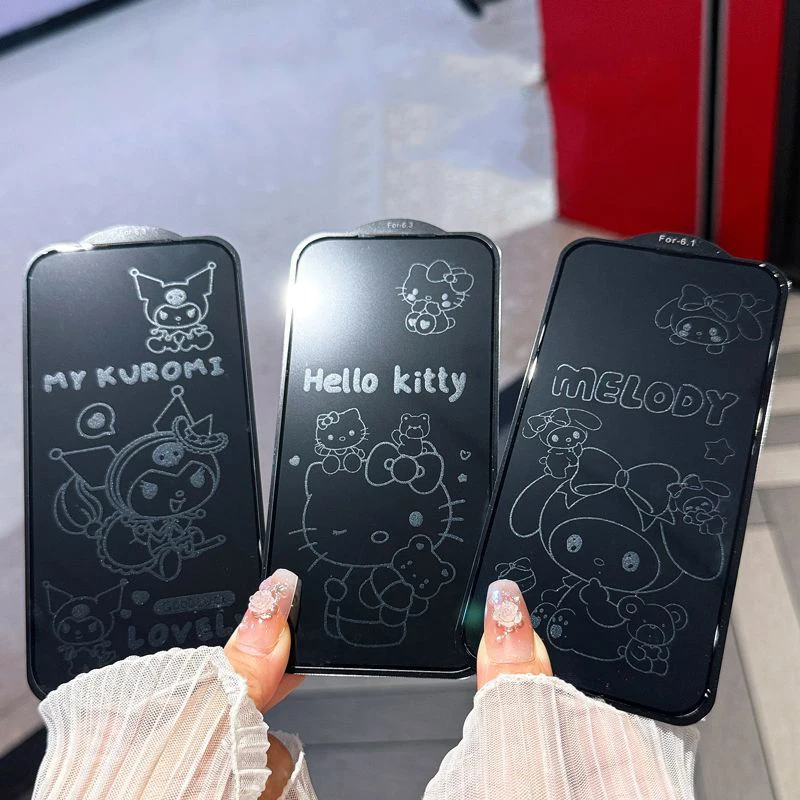 Kawaii Hellokittys Kuromi Pochacco Protecteur d'écran en verre trempé pour IPhone 17 Pro Max 16 15 14 Film de protection d'écran