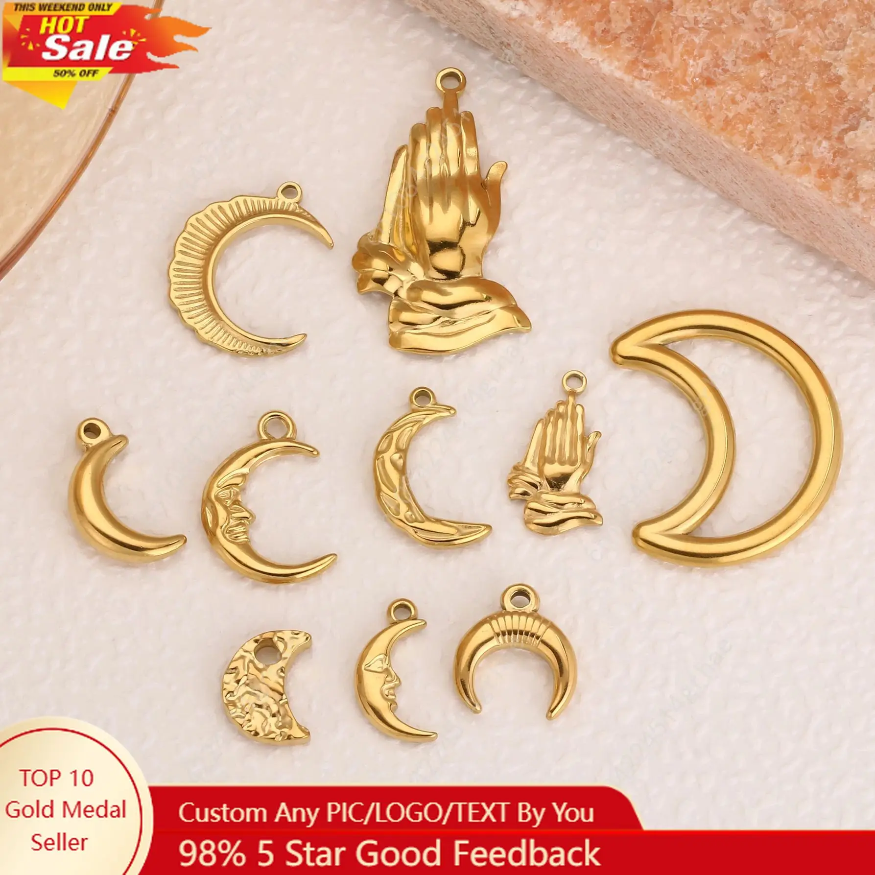 

3Pcs Crescent Moon Charms Stainless Steel Muslim Islam Prayer Moon Pendant DIY Necklace Earrings Making Jewelry Connector Charm