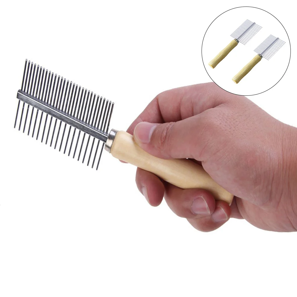 

2pcs Pet Grooming Comb Stainless Steel Wood Dog Cat Fine Teeth Cleaning Tool Durable Non-Skid Flea Removal Brush Pet Supply