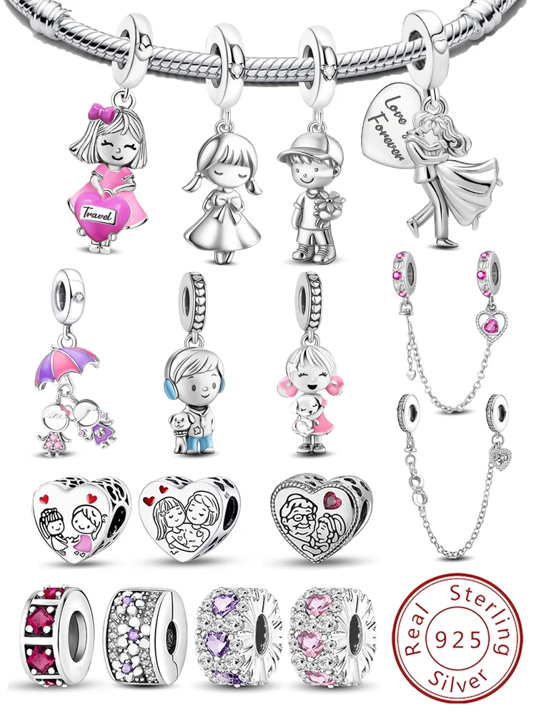 

925 Sterling Silver Cute Girl Boy Love Heart Shaped Charms Beads Fit Diy Bracelet Bangle Making Gift Of High Quality Jewelry